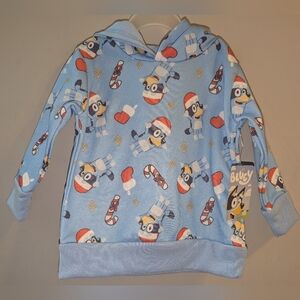 🆕 Bluey Toddlers Christmas Holiday Print Light Blue Hoodie Sweatshirt 2/3 2T 3T
